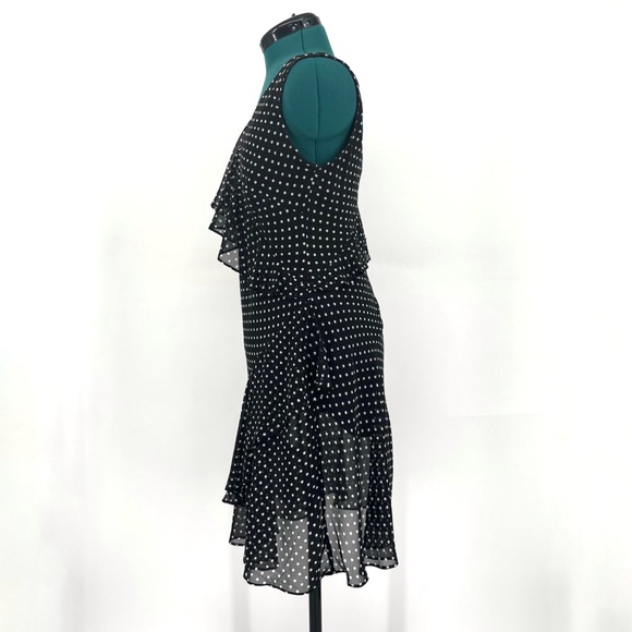 Chaps Black with White Polka Dots Asymmetrical Ruffled Lined Flutter Dress, 8 - Picture 5 of 17